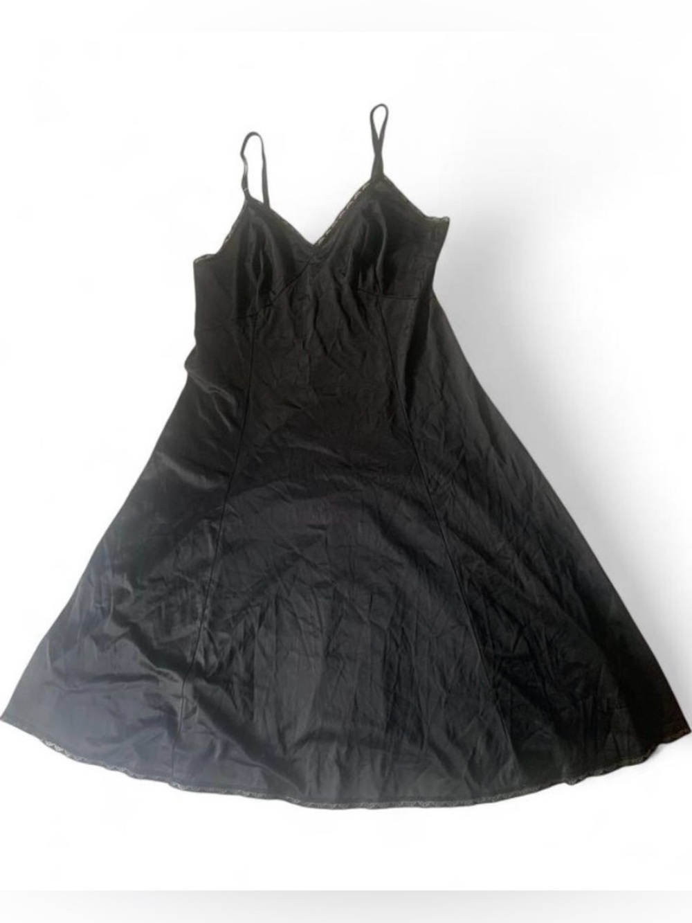 Vanity fair vintage black goth night gown slip dress size small 38L spaghetti